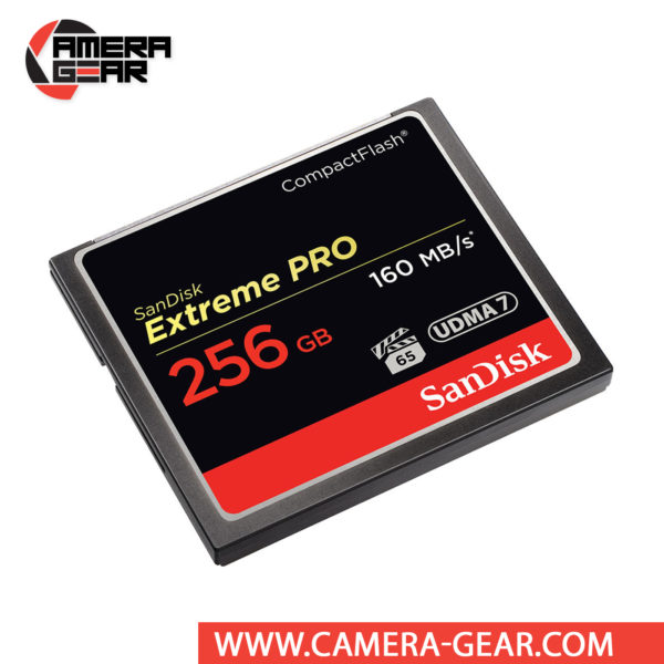 SanDisk 256GB Extreme Pro CompactFlash Memory Card is the highest performance option in the SanDisk CompactFlash card line. It provides up to 160MB/s read speed and up to 140MB/s write speed including UDMA-7 support