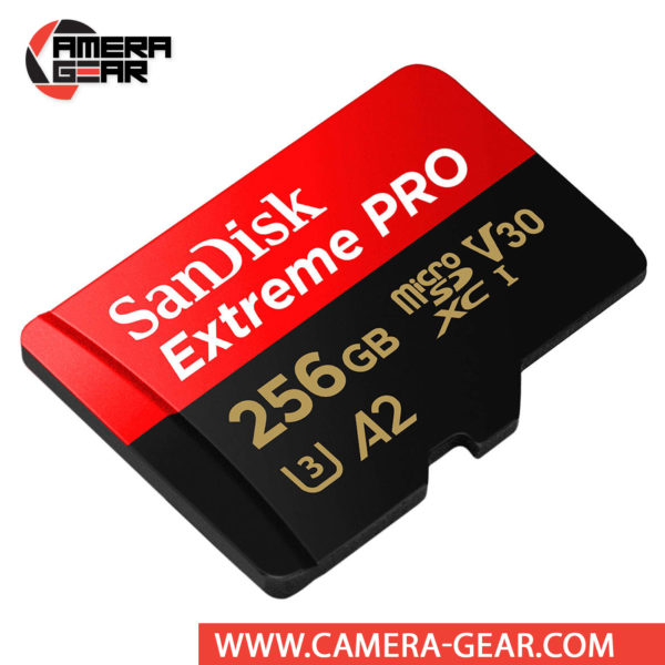 SanDisk 256GB Extreme Pro UHS-I microSDXC Memory Card with SD Adapter is Sandisk's top-of-the-line micro SD card. It is labeled both with V30 for 4K video recording and A2 rating for app speed.