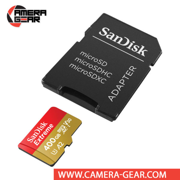SanDisk 400GB Extreme UHS-I microSDXC Memory Card with SD Adapter is designed to provide plenty of storage for tablets, faster app boots for Android smartphones, capturing fast-action photos with action cameras, and recording 4K UHD video with drones