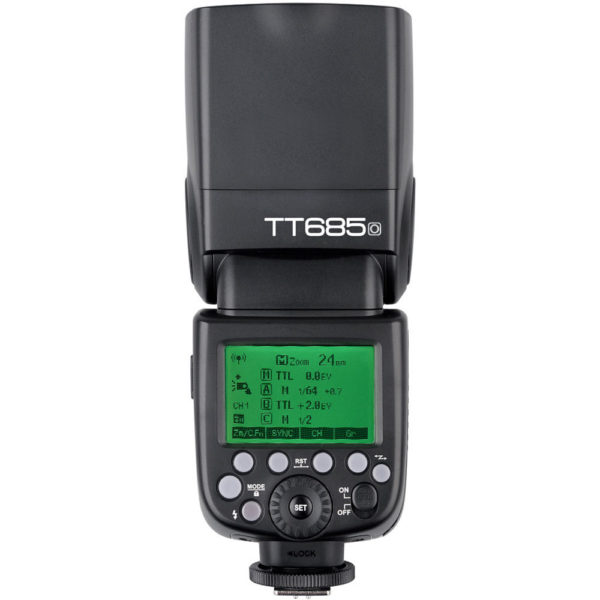 Godox TT685O is a fully-featured TTL flashgun, much like the older model TT680 but with an addition of built-in 2.4GHz radio receiver