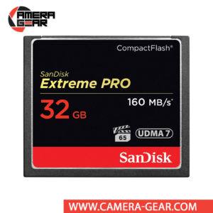SanDisk 32GB Extreme Pro CompactFlash Memory Card is the highest performance option in the SanDisk CompactFlash card line. It provides up to 160MB/s read speed and up to 150MB/s write speed including UDMA-7 support