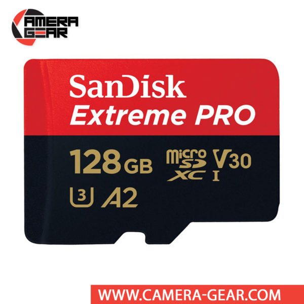 SanDisk 128GB Extreme Pro UHS-I microSDXC Memory Card with SD Adapter is Sandisk's top-of-the-line micro SD card. It is labeled both with V30 for 4K video recording and A2 rating for app speed