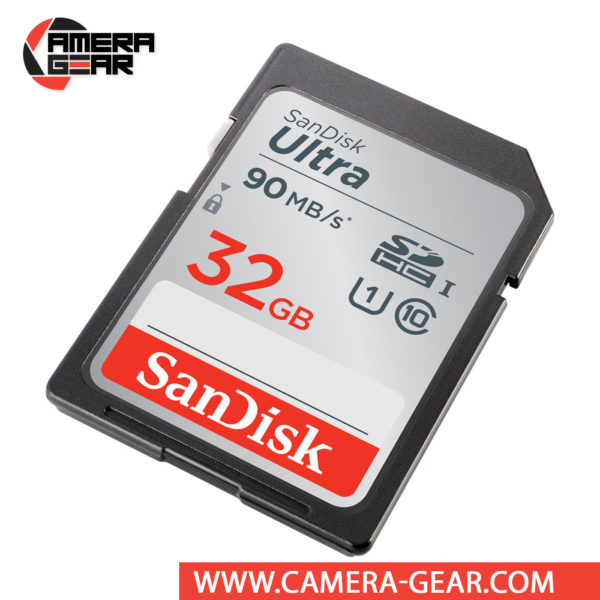 SanDisk 32GB Ultra SDHC UHS-I Memory Card is great for capturing high resolution photos and full HD videos. Sandisk Ultra 32GB SDHC card is Class 10 compliant and features enhanced data read speeds of up to 90 MB/s