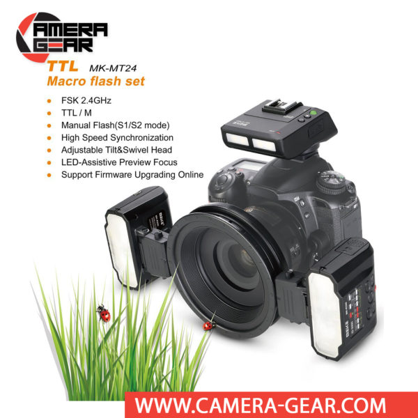 Meike MK-MT24 for Nikon is a high-value flash setup that can be used for macro and other flash photography. The Meike MK-MT24 Macro Twin Flash kit is a wireless macro flash kit, designed for macro photography