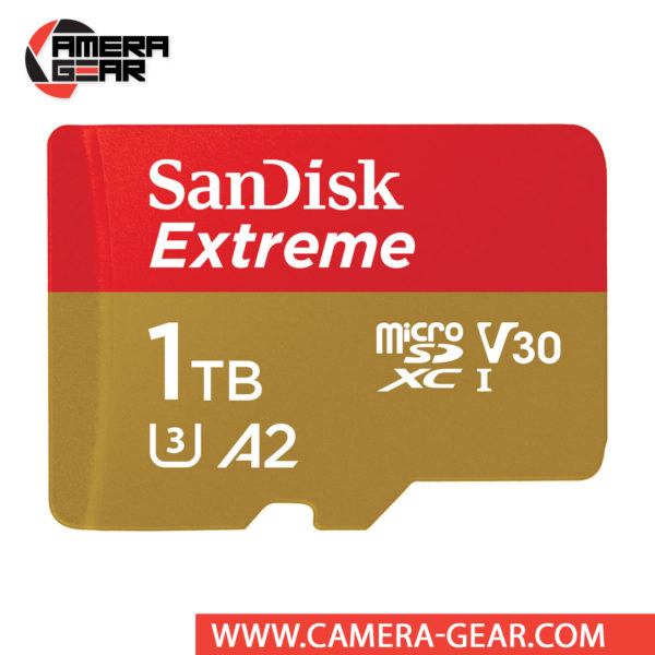 SanDisk 1TB Extreme UHS-I microSDXC Memory Card with SD Adapter is designed to provide plenty of storage for tablets, faster app boots for Android smartphones, capturing fast-action photos with action cameras, and recording 4K UHD video with drones
