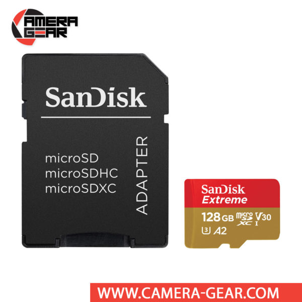 SanDisk 128GB Extreme UHS-I microSDXC Memory Card with SD Adapter is designed to provide plenty of storage for tablets, faster app boots for Android smartphones, capturing fast-action photos with action cameras, and recording 4K UHD video with drones.