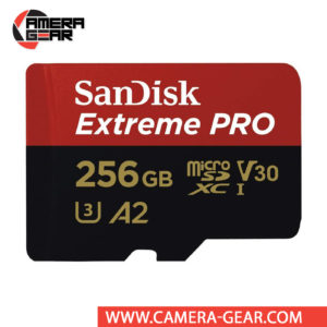 SanDisk 256GB Extreme Pro UHS-I microSDXC Memory Card with SD Adapter is Sandisk's top-of-the-line micro SD card. It is labeled both with V30 for 4K video recording and A2 rating for app speed.
