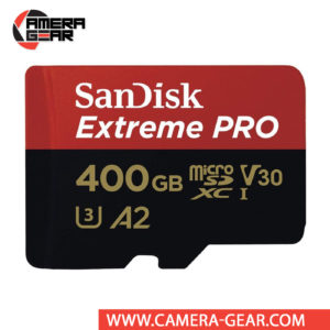 SanDisk 400GB Extreme Pro UHS-I microSDXC Memory Card with SD Adapter is Sandisk's top-of-the-line micro SD card. It is labeled both with V30 for 4K video recording and A2 rating for app speed.