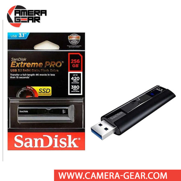 SanDisk 256GB Extreme Pro USB 3.1 Solid State Flash Drive is an SSD (Solid State Drive) wrapped in the Flash Drive design. The Extreme Pro USB 3.1 now offers an incredible read/write speeds of up to 420MB/380MB respectively, which means you can transfer a 4K movie file in almost 15 seconds.