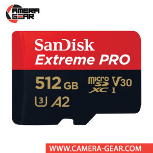 SanDisk 512GB Extreme Pro UHS-I microSDXC Memory Card with SD Adapter is Sandisk's top-of-the-line micro SD card. It is labeled both with V30 for 4K video recording and A2 rating for app speed