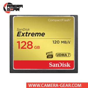 SanDisk 128GB Extreme CompactFlash Memory Card provides a combination of performance, reliability and value. Its provides up to 120MB/s read speed and up to 85MB/s write speed