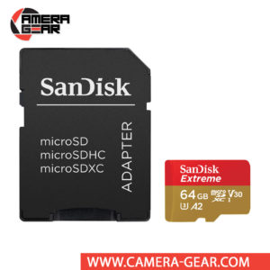 SanDisk 64GB Extreme UHS-I microSDXC Memory Card with SD Adapter is designed to provide plenty of storage for tablets, faster app boots for Android smartphones, capturing fast-action photos with action cameras, and recording 4K UHD video with drones.