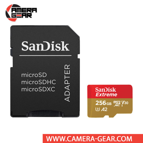 SanDisk 256GB Extreme UHS-I microSDXC Memory Card with SD Adapter is designed to provide plenty of storage for tablets, faster app boots for Android smartphones, capturing fast-action photos with action cameras, and recording 4K UHD video with drones