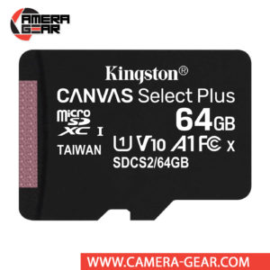 Kingston 64GB Canvas Select Plus UHS-I microSDXC Memory Card with SD Adapter offers improved speed and capacity for loading apps faster and capturing images and videos