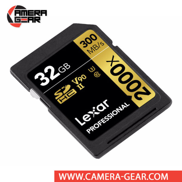 Lexar 32GB Professional 2000x UHS-II SDHC Memory Card delivers maximum performance to improve shooting and workflow. The card is rated at 300MB/s read speed and 260MB/s write speed. Thanks to its V90 speed class rating, minimum write speeds are guaranteed not to drop below 90 MB/s.