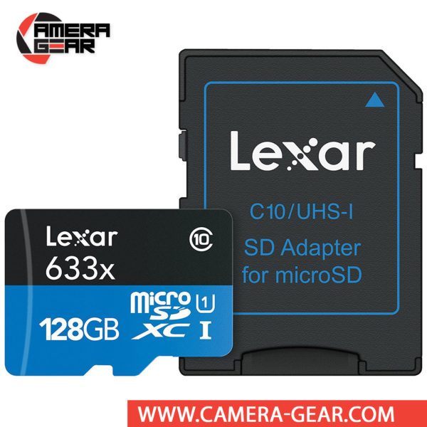 Lexar 128GB UHS-I microSDXC High-Performance Memory Card with SD Adapter is designed to provide plenty of storage for tablets, mobile phones, capturing fast-action photos with action cameras, and recording 4K UHD video with drones