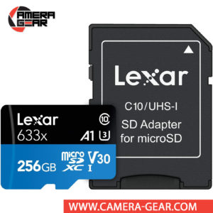 Lexar 256GB UHS-I microSDXC High-Performance Memory Card with SD Adapter is designed to provide plenty of storage for tablets, mobile phones, capturing fast-action photos with action cameras, and recording 4K UHD video with drones