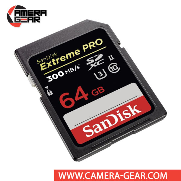 SanDisk 64GB Extreme PRO UHS-II SDXC Memory Card delivers maximum performance to improve shooting and workflow. The card is rated at 300MB/s read speed and 260MB/s write speed. To reach these speeds the card uses the UHS-II interface. The card is backward compatible and will operate in standard SD and UHS-I devices