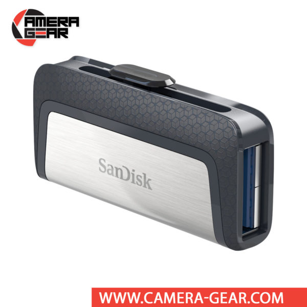 SanDisk 16GB Ultra Dual Drive USB Type-C Flash Drive supports data read speeds of up to 150 MB/s and features two connectors, one standard USB and one USB Type-C connector.