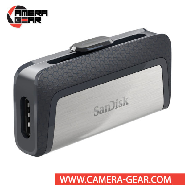 SanDisk 256GB Ultra Dual Drive USB Type-C Flash Drive supports data read speeds of up to 150 MB/s and features two connectors, one standard USB and one USB Type-C connector.