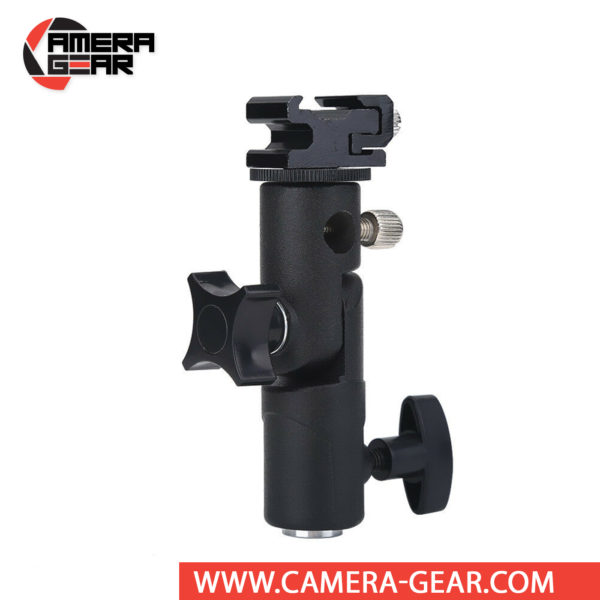 E-Type Adjustable Flash Shoe Mount Umbrella Bracket lets you adjust the umbrella and flash in different angles. It is suitable for all speedlites/flashes with standard hot-shoe mount