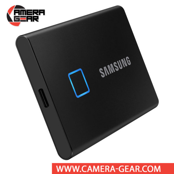 Samsung 1TB T7 Touch Portable SSD is a compact and secure storage solution that fits in the palm of your hand. Roughly the size of a few stacked credit cards, the T7 Touch is equipped 256-bit AES encryption, a fingerprint reader, and password protection, so users can rest assured knowing their data is safe