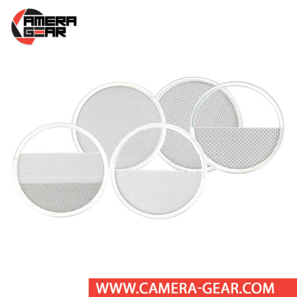 Godox SA-05 Scrim Set for Projection Attachment contains five light intensity modifiers meant for use with the Projection Attachment that in turn is designed to be used with the S30 LED Focusing Light.