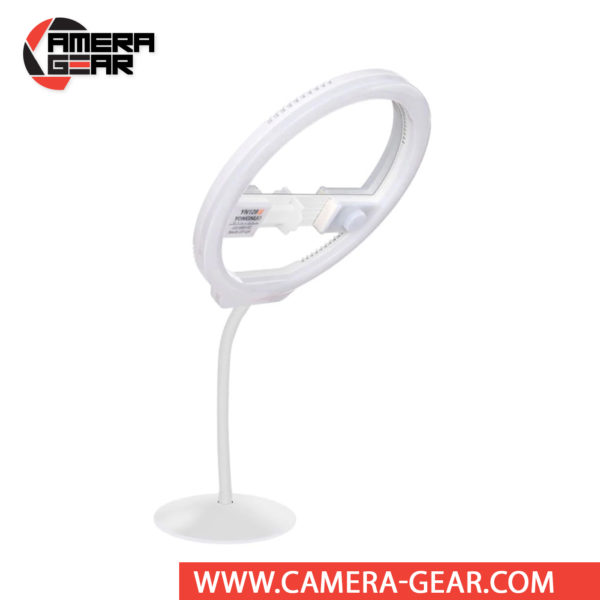 Yongnuo YN128 II Portable LED Ring Beauty Light with Variable Color Temperature Output 3200-5000K is a ring lamp and phone holder, designed specifically for lighting selfies and video streams. It is one of the most affordable Ring LED lights that feature mirror on the market. 