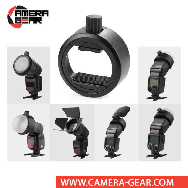 Godox S-R1 can make Godox camera flashes, e.g. V860II, TT685 and TT600 series install AK-R1 round head accessories to achieve creative light effects. It can also be attached on camera flashes of other brands, e.g. Canon, Nikon, Sony, etc.