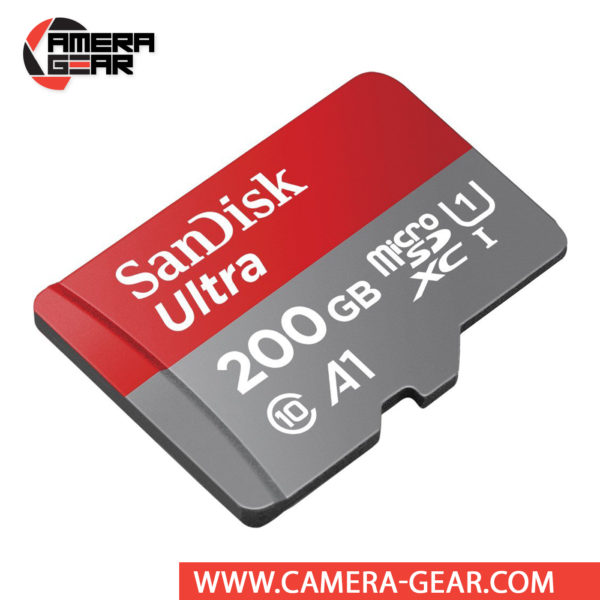 SanDisk 200GB Ultra UHS-I microSDXC Memory Card is designed to provide plenty of storage for tablets and mobile phones, faster app boots for Android smartphones, capturing fast-action photos with action cameras, and recording Full HD and 4K video with drones. It features an impressive read speed of up to 100MB/s