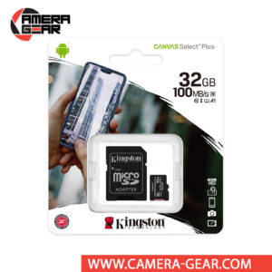 Kingston 32GB Canvas Select Plus UHS-I microSDHC Memory Card with SD Adapter offers improved speed and capacity for loading apps faster and capturing images and videos