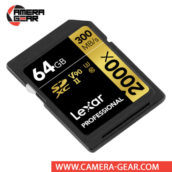 Lexar 64GB Professional 2000x UHS-II SDXC Memory Card delivers maximum performance to improve shooting and workflow. The card is rated at 300MB/s read speed and 260MB/s write speed. Thanks to its V90 speed class rating, minimum write speeds are guaranteed not to drop below 90 MB/s.