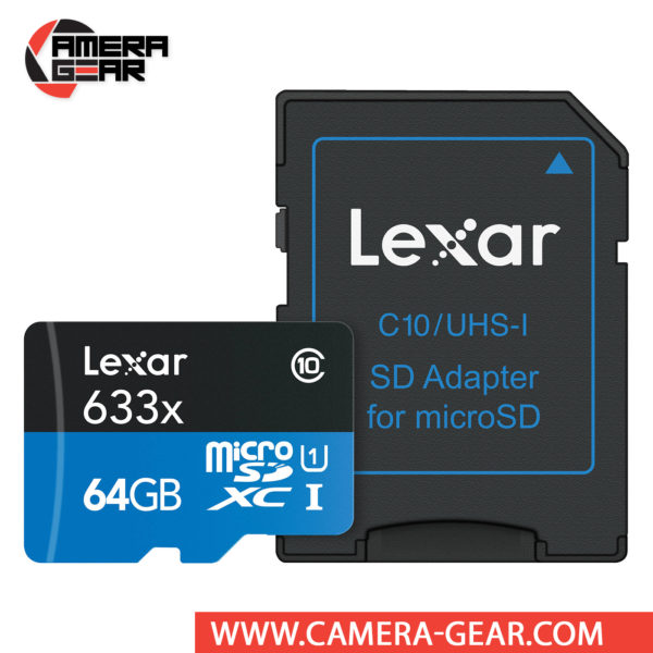Lexar 64GB UHS-I microSDXC High-Performance Memory Card with SD Adapter is designed to provide plenty of storage for tablets, mobile phones, capturing fast-action photos with action cameras, and recording 4K UHD video with drones