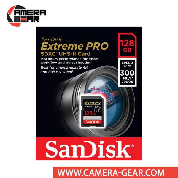 SanDisk 128GB Extreme PRO UHS-II SDXC Memory Card delivers maximum performance to improve shooting and workflow. The card is rated at 300MB/s read speed and 260MB/s write speed