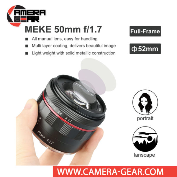 Meike 50mm f/1.7 Lens for Sony E Mount Cameras is a fully manual full frame lens for Sony E mount cameras. It is a beautifully built little lens, with all metal construction and bright f/1.7 maximum aperture to suit working with selective focus techniques as well as in difficult lighting conditions.